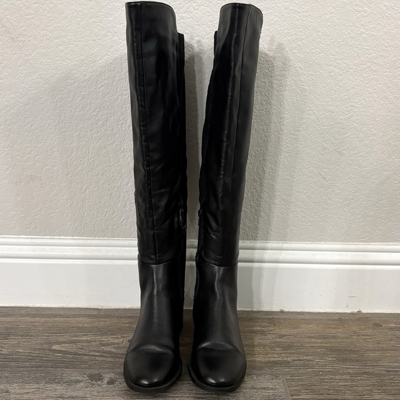 Nine West Shoes - Nine West Boots Womens 8 M Knee High Side Zip Riding Boot Black Leather Fabric